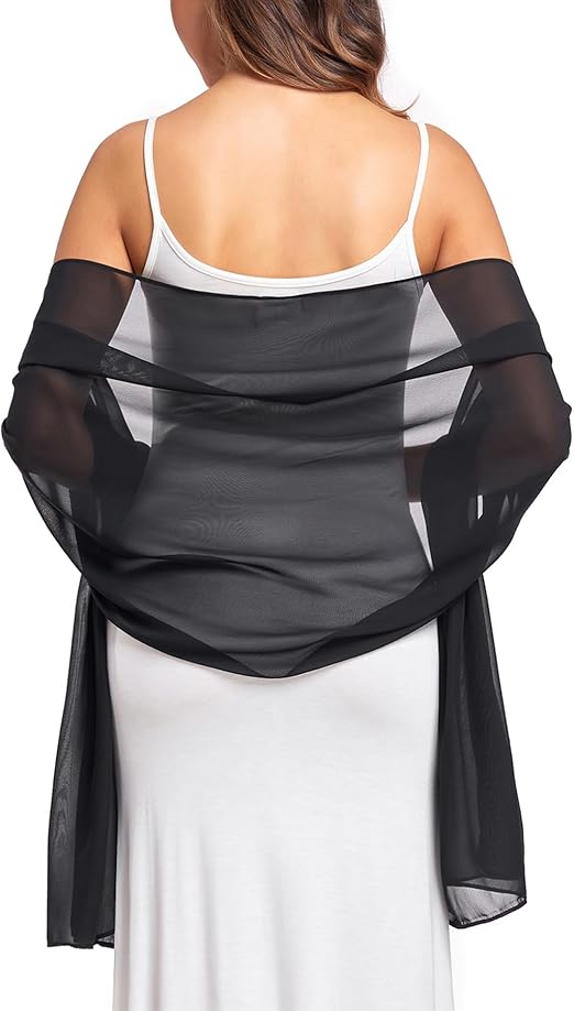 Women's Chiffon Scarf 175x70cm Black Beige Soft Lightweight Shoulder Wrap for Travel V1258-DP02-BOL-799