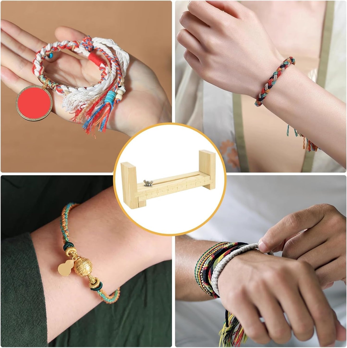 Adjustable Wooden Bracelet Weaving Frame with Double Scale 2 Clamps for DIY Bracelet Belt Keychain Making V1258-DP02-BOL-801