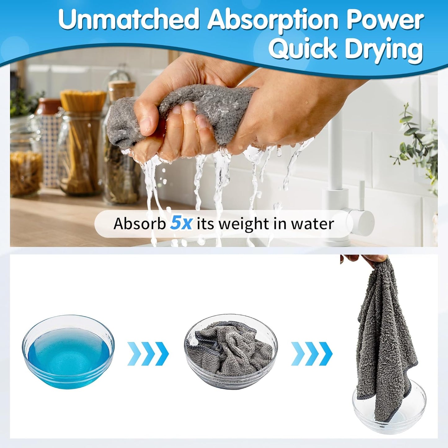 Microfiber Cleaning Cloth, 20 Pack Cleaning Rags& Grey Microfiber Cleaning Cloth -Pack of 12 V1258-DP02-C-1000