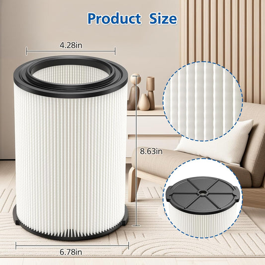 2-pack Standard Wet/dry Vac VF4000 Replacement Filter, Compatible with RIDGID Vacs 5-20 Galls Vacuum Cleaner V1258-DP02-C-1040