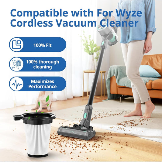 4 Pack Replacement Filters Compatiable with Wyze Cordless Vacuum Cleaner, Removable and Washable HEPA Filter V1258-DP02-C-1044