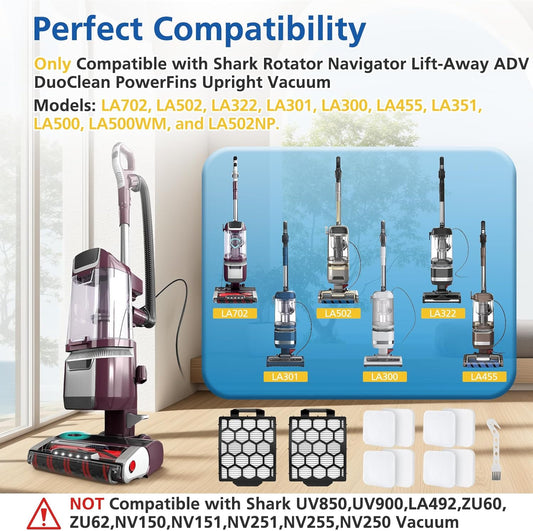 LA502, LA322, LA702 Filters Compatible with Shark Rotator Navigator Lift-Away ADV DuoClean PowerFins Upright V1258-DP02-C-1049