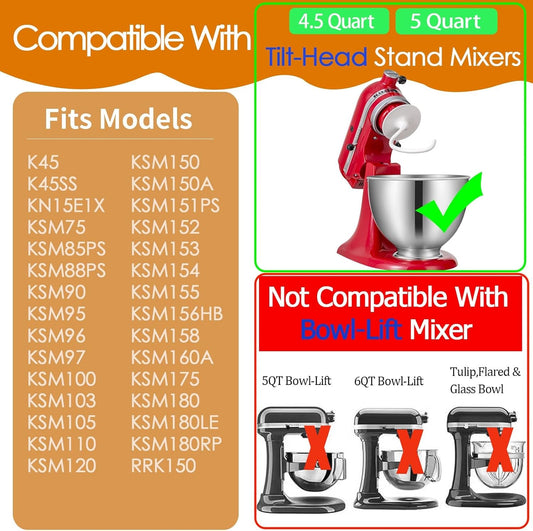 K45DH Coated Dough Hook for KitchenAid Mixer, Attachment for Kitchen Aid K45 K45SS KSM90 KSM150 Tilt-Head V1258-DP02-C-1067