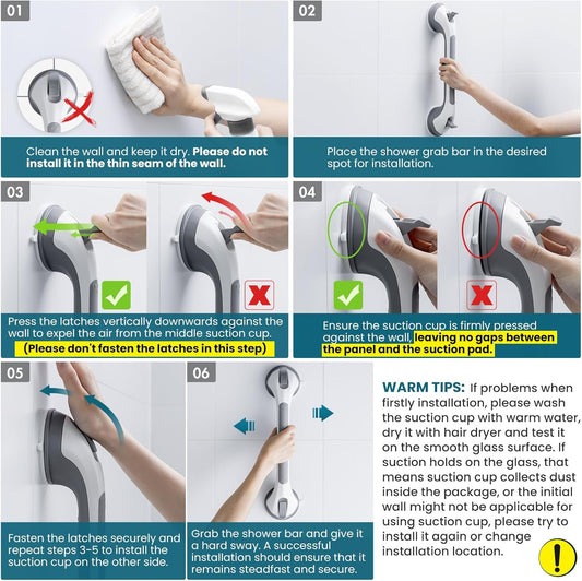 Grab Bars for Bathtubs and Showers 2 Pack Sucti Grab Bar, Heavy Duty Shower Handle Removable Bath Handrails V1258-DP02-C-1094