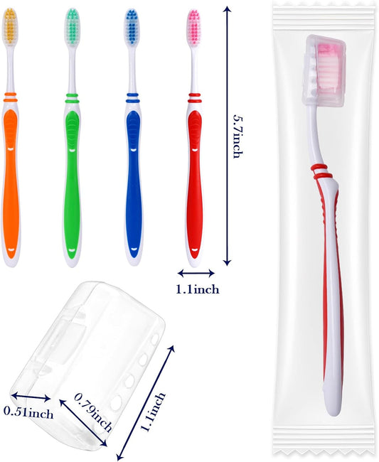 100 Pack Bulk Toothbrush Package with Covers Premium Quality Individually Wrapped Tooth Brushes, Soft Bristle V1258-DP02-C-1105