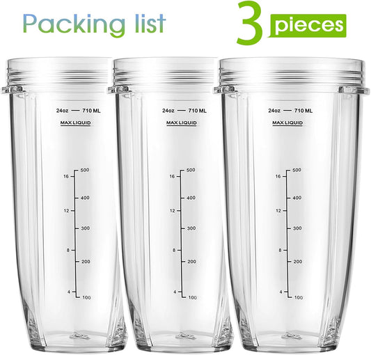 3-Pack 24oz Ninja Blender Cups, Blender Replacement Parts Compatible with Ninja Auto-iQ Series Blenders BL480 V1258-DP02-C-114