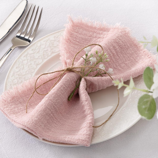 Set of 12 Linen Napkins Dusty Rose Easter Spring Cloth Napkins Washable Cotton Dinner Napkins Fringe 17"x17" V1258-DP02-C-1150
