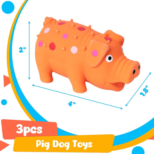 3PCS Squeaky Latex Grunting Pig Dog Toys, 4 Inch Prank Nosie Maker Puppy Chew Toys Rubber Squeeze Gift for V1258-DP02-C-1191