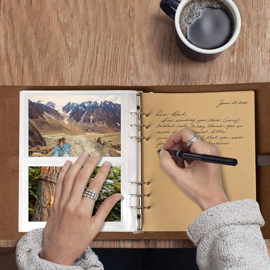 Photo Album 4x6 200 Photos, Genuine Leather Photo Albums with Writing Space with 30 Writing Paper, Travel V1258-DP02-C-1196