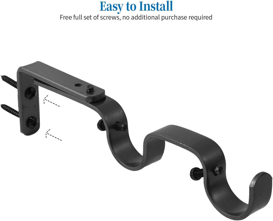 Heavy Duty Curtain Rod Brackets - Adjustable Double Rod Holders, 1 Inch (4 PCS, Black) V1258-DP02-C-1219