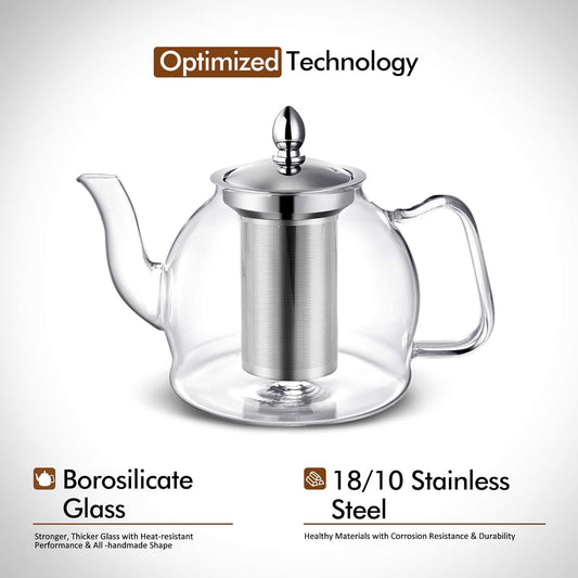 1000ml Glass Teapot with Removable Infuser, Stovetop Safe Tea Kettle, Blooming and Loose Leaf Tea Maker Set V1258-DP02-C-122