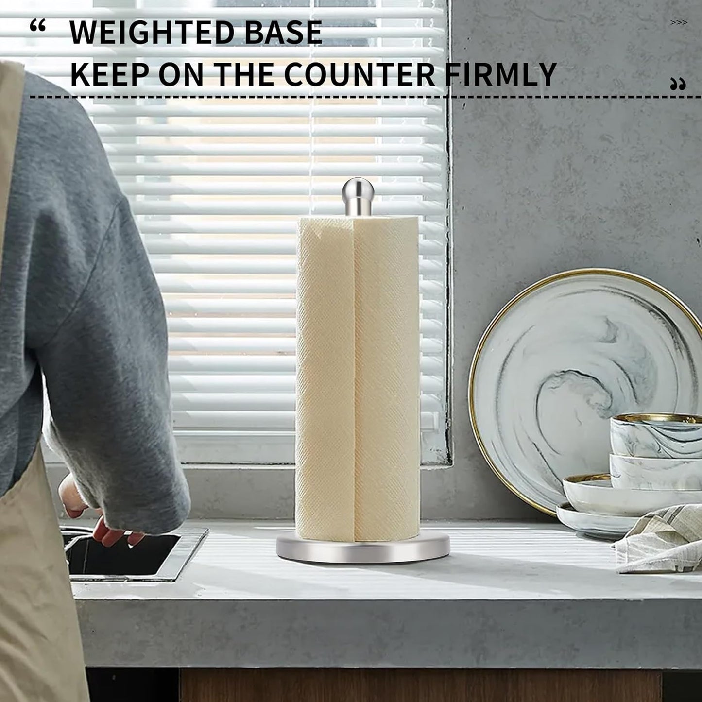 Paper Towel Holder Countertop, Paper Towel Holder with Solid Weighted Base, for Standard and Large Size Rolls V1258-DP02-C-1229