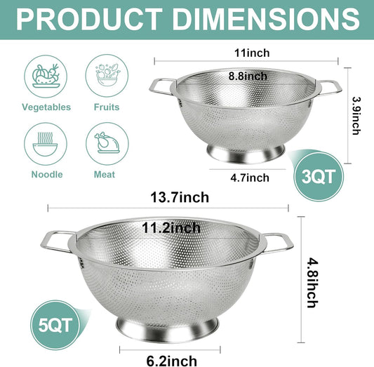 Colander Stainless Steel 3-Quart, Kitchen Strainer for Pasta, Fruits Vegetables, Dishwasher Safe V1258-DP02-C-1230