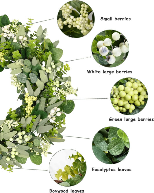 Green Eucalyptus Leaves Front Door Wreath, 24 Inch Artificial Spring Summer Greenery Wreath Front Door V1258-DP02-C-1279