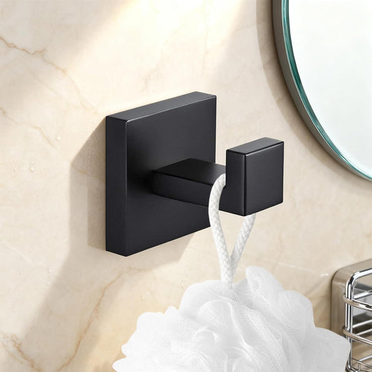 4 Pack Bathroom Towel Hooks, Screw-in Square Matte Black Wall Hooks Robe Hook, Anti-Rust SUS304 Stainless V1258-DP02-C-1281