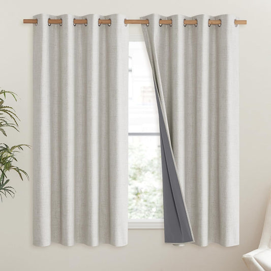 Snowbound Vintage Linen 100% Blackout Curtains for Living Room,Thermal Insulated Curtains 63" Long,Noise V1258-DP02-C-1289