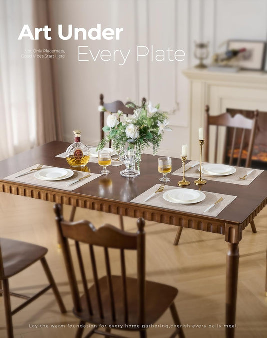 Beige Placemats Set of 6 - Heat Resistant Non-Slip Place mats for Dining Table, Washable Durable PVC Vinyl V1258-DP02-C-1304