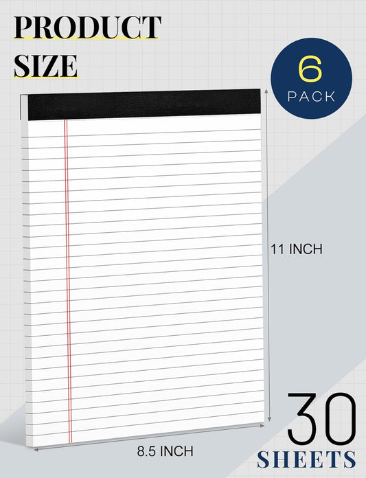 Legal Pads 8.5 x 11 White Note Pads Paper 8-1/2 x 11 Lined Paper Pad 8.5 x 11 White Legal Pad 6 Pack Notepads V1258-DP02-C-1310