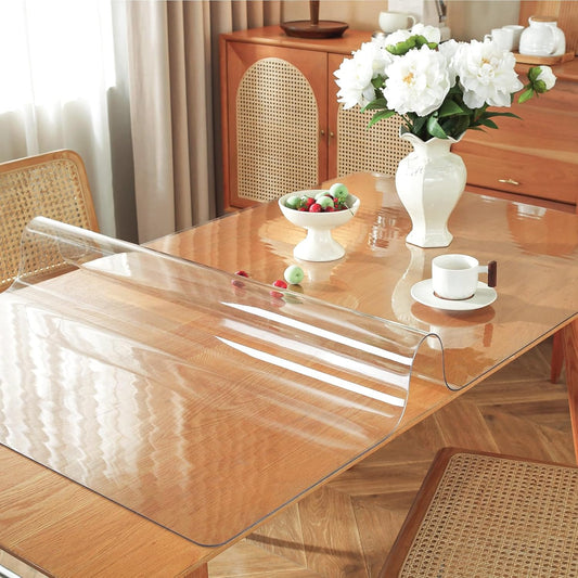Clear Table Protector, 1.5mm Thick 24 x 48 Inch Desk Protector Mat Clear, Waterproof Plastic Table Cover, V1258-DP02-C-1313