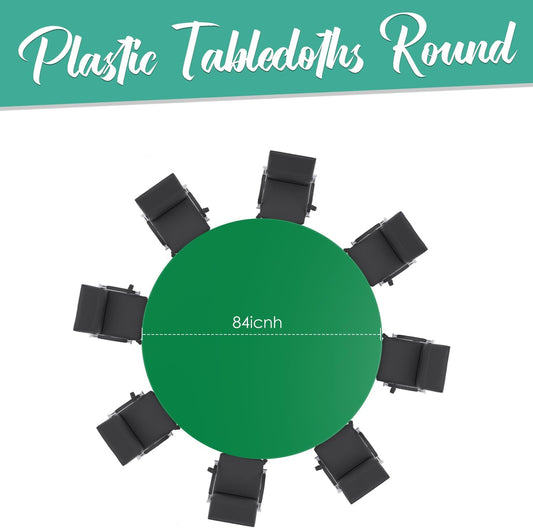 Green 12 Pack Plastic Tablecloths 84" Disposable Round Table Cloth Plastic Table Cover for Party Disposable V1258-DP02-C-1337