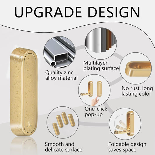 4PCS Foldable Gold Wall Hooks, Heavy Duty Zinc Alloy Folding Wall Hooks, Folding Hidden Coat Hooks Wall Mount V1258-DP02-C-1343