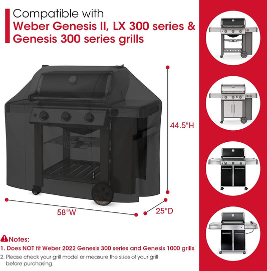 58 Inch Grill Cover for Weber Genesis II, LX 300 Series and Genesis 300 Series Gas Grills, Heavy Duty V1258-DP02-C-136