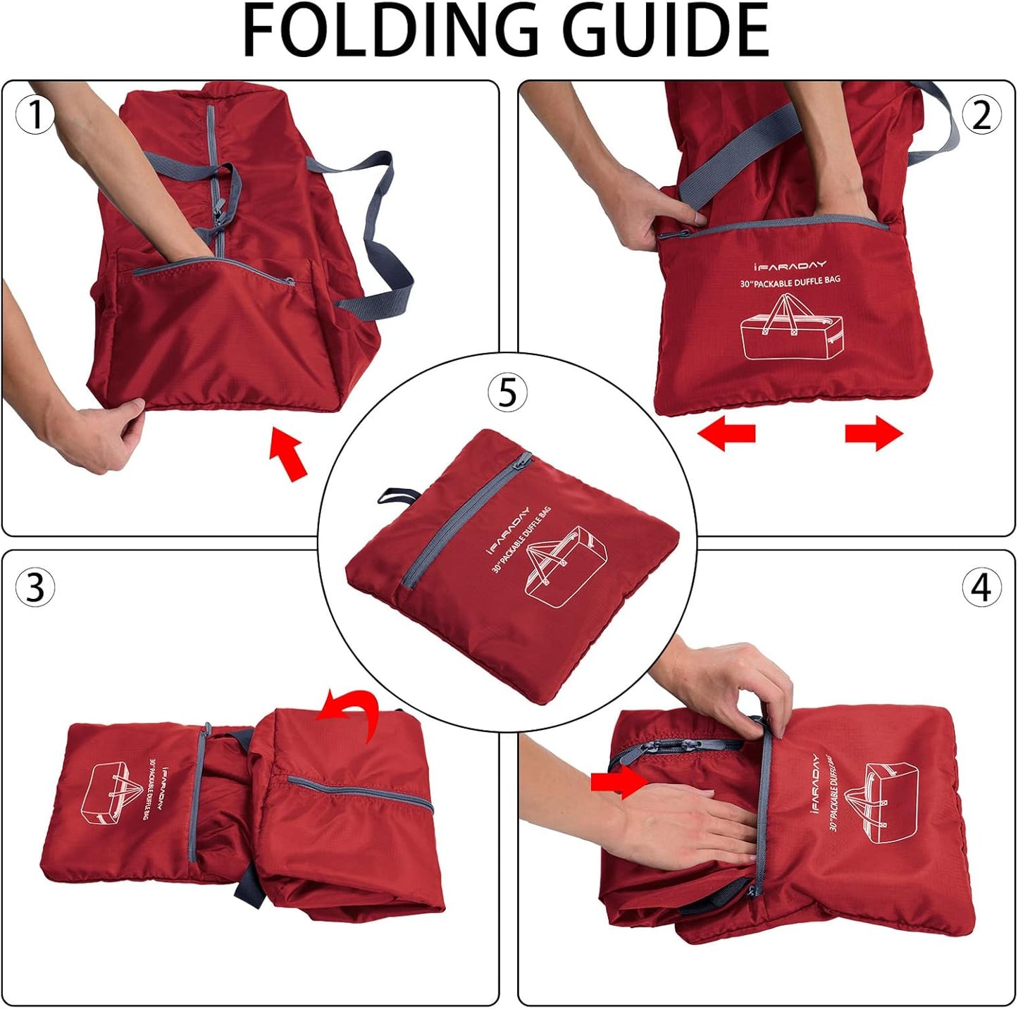 Foldable Duffle Bag 30 inch 75L Large Lightweight Luggage Bag for Travel Camping Storage-Red V1258-DP02-C-1366