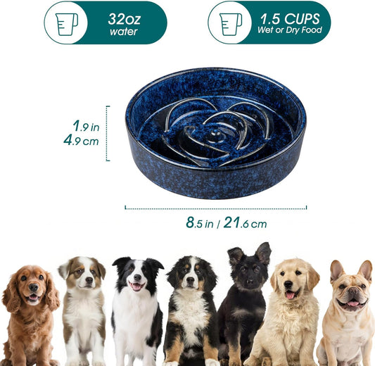 Slow Feeder Dog Bowl, 1.5 Cups Ceramic Slow Feeder for Medium Breed, Puzzle Maze Dog Food Bowl for Fast V1258-DP02-C-1399