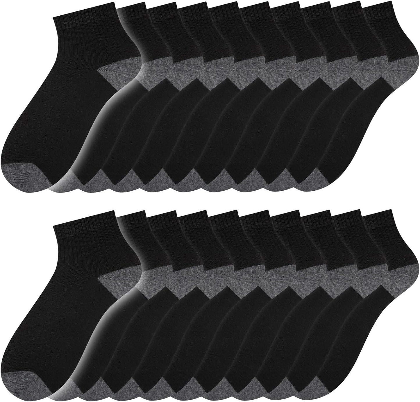 20 Pairs Ankle Socks For Men - Lightweight Mens Socks Size 8-12 Thin Casual Quarter Bulk Socks V1258-DP02-C-1436