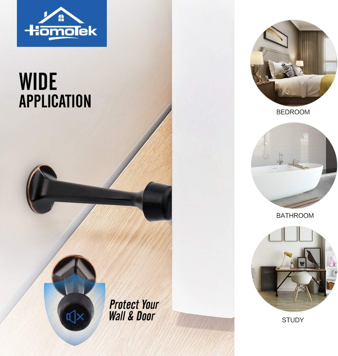 12 Pack Heavy Duty Solid Rigid Door Stop with Soft Rubber Tip, Zinc Die Cast Door Stopper Protect Wall & V1258-DP02-C-1441