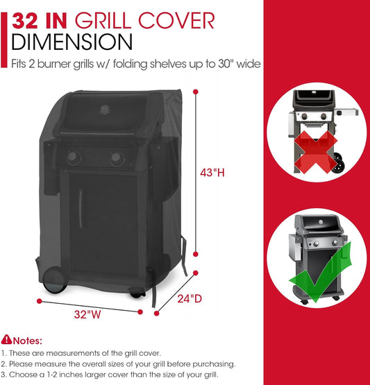 32 Inch Small Grill Cover, Heavy Duty Waterproof 2 Burner Gas BBQ Cover, Compatible with Weber Char-Broil V1258-DP02-C-145