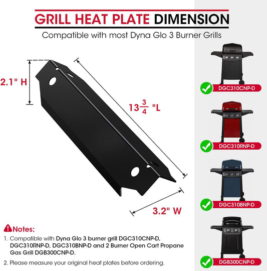 Grill Replacement Parts for Dyna-Glo 3-Burner Gas BBQ, Porcelain Grill Burner Covers, Heat Plates Shields, V1258-DP02-C-146