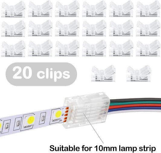 20 Pcs 5 Pin 10 mm LED Strip Connector RGB Lights Waterproof Adapter 22 Awg Wires Connector for Strip Light V1258-DP02-C-1462
