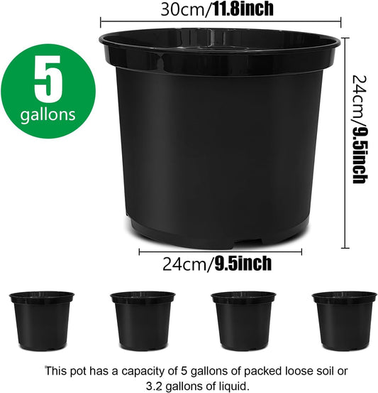 5 Gallon 12 Inch Plastic Nursery Pots, Plant Containers with Drainage Holes, Round Sturdy Garden Planters for V1258-DP02-C-1473