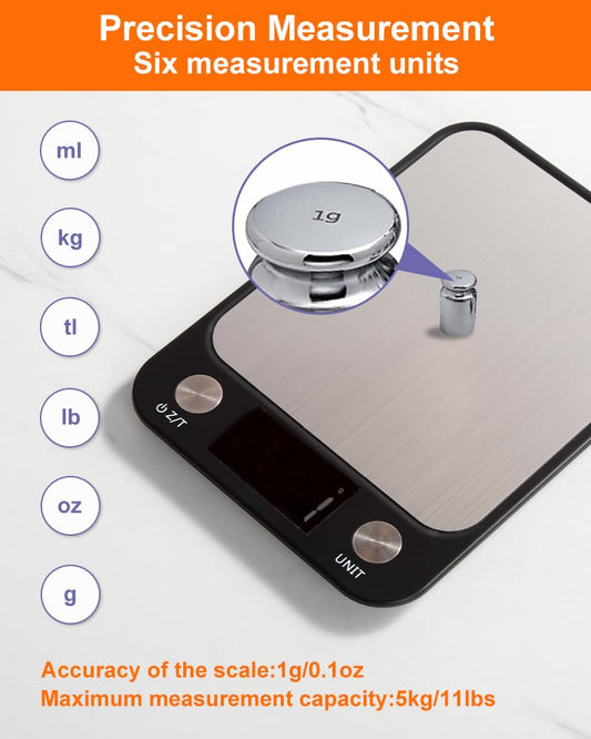Food Scale,Digital Kitchen Scale, Stainless Steel, Weight in Grams, Ounces, Milliliters and Pounds, Ideal for V1258-DP02-C-15