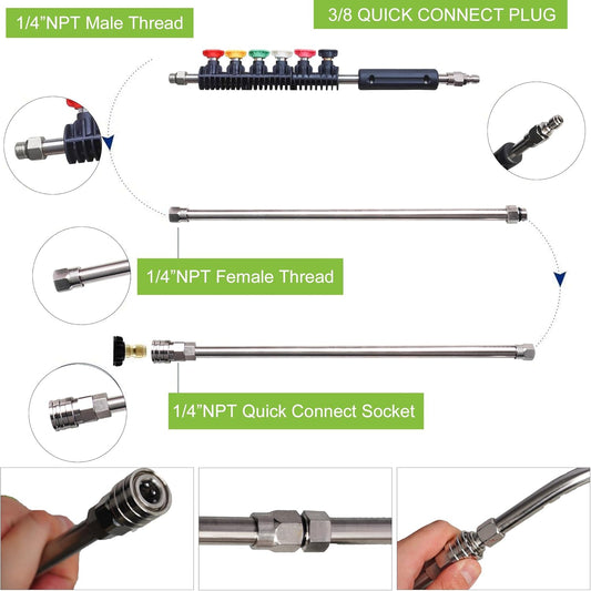 9 Pack Pressure Washer Extension Wand Upgrade Power Washer Lance with 6 Nozzle Tips, 30 degrees,90 V1258-DP02-C-155