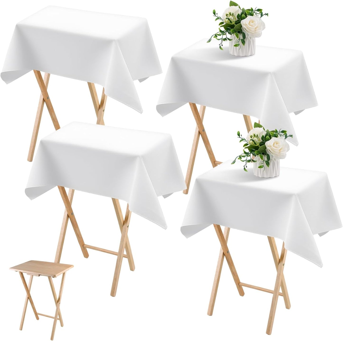 4 Pcs Small Tablecloth Washable Fabric Folding TV Tray Table Cloth Polyester Solid Color Nightstand Cover for V1258-DP02-C-1651