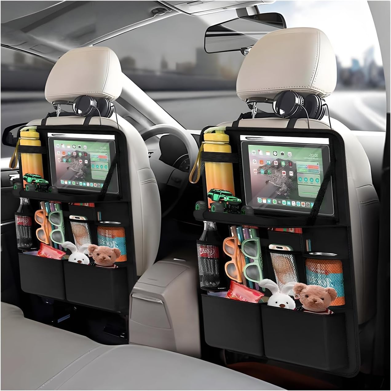 2 PCS Car Backseat Organizer with Tray, Waterproof Back Seat Protector with Touch Screen Tablet Holder, 11 V1258-DP02-C-1968