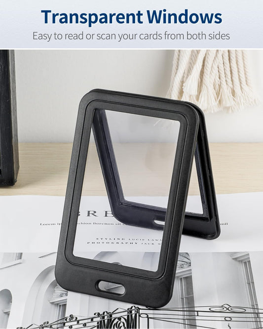 12 Pack ID Badge Holder with Double-Sided Windows Vertical Hard Plastic Case Black Card Protector Pouch, 4 V1258-DP02-C-2088