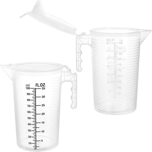 2 Pack 32oz (1 Quart) Measuring Pitcher - Plastic, Multipurpose, Polypropylene, with Clear Ounce & Milliliter V1258-DP02-C-2147