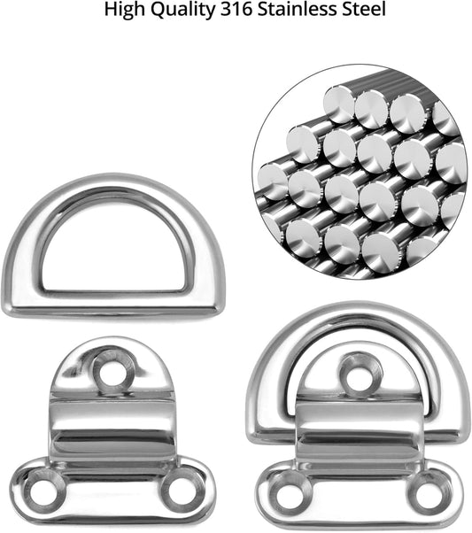 Marine Folding Pad Eye, 4 Pack Marine Grade Stainless Steel 316 D Ring Anchor, 44mm x 40mm Heavy Duty Desk V1258-DP02-C-2157