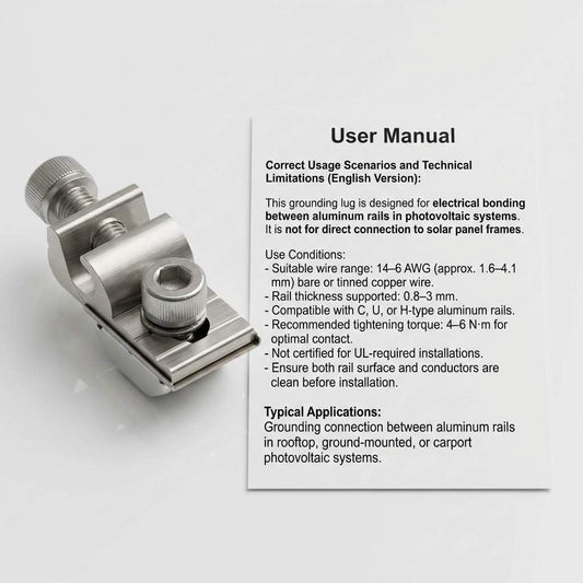 Grounding Lug 6.7mm - Aluminium Alloy Rail Connector for Solar Roof, Ground Mount & Carport Systems V1258-DP02-C-2173