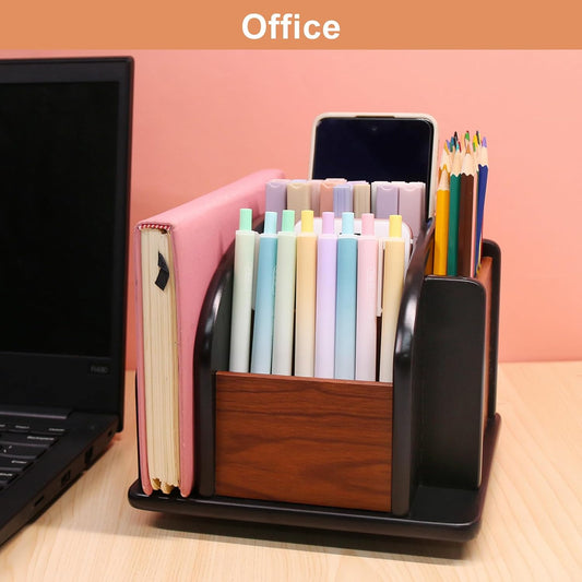 Remote Control Holder Caddy - Wooden Rotating Coffee Table Organizer Large Spinning Wood Remote Holder for V1258-DP02-C-2184