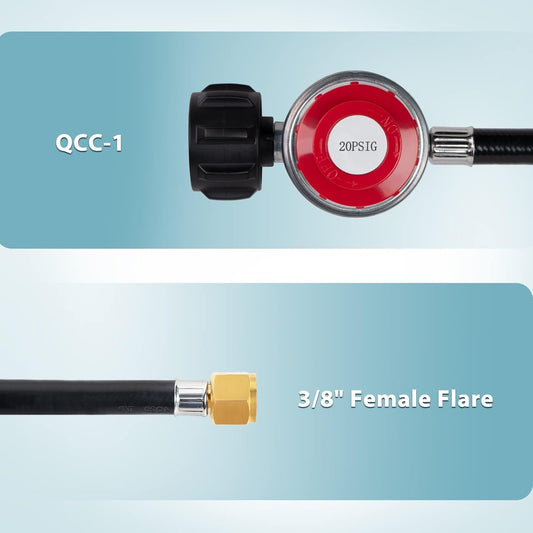 0-20 PSI Adjustable Propane Regulator and Hose with Brass Adapter, 5 Feet Gas Burner Hose Replacement for V1258-DP02-C-219