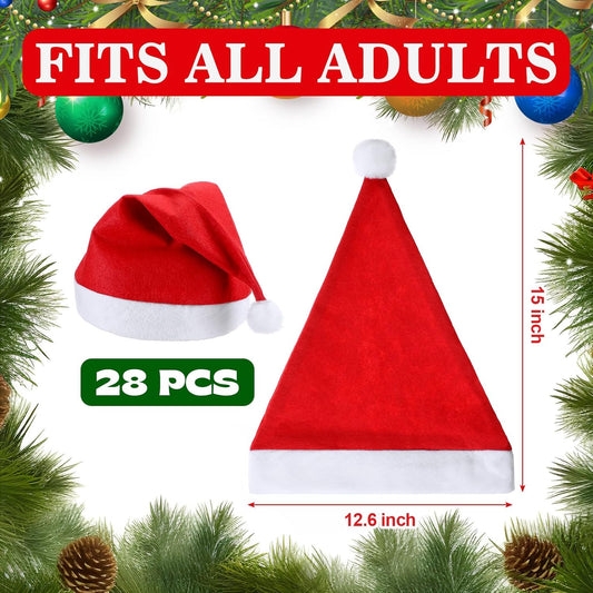 28 Pieces Christmas Red Santa Hat Xmas claus Santa plush Hat Non-woven Fabric costume hat for kids adult V1258-DP02-C-2222
