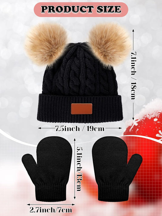 3 Set Toddler Hat Glove Set, Kids Winter Hats Warm Knitted Beanie Mittens Gloves with Bow for Baby Girls Boys V1258-DP02-C-2223