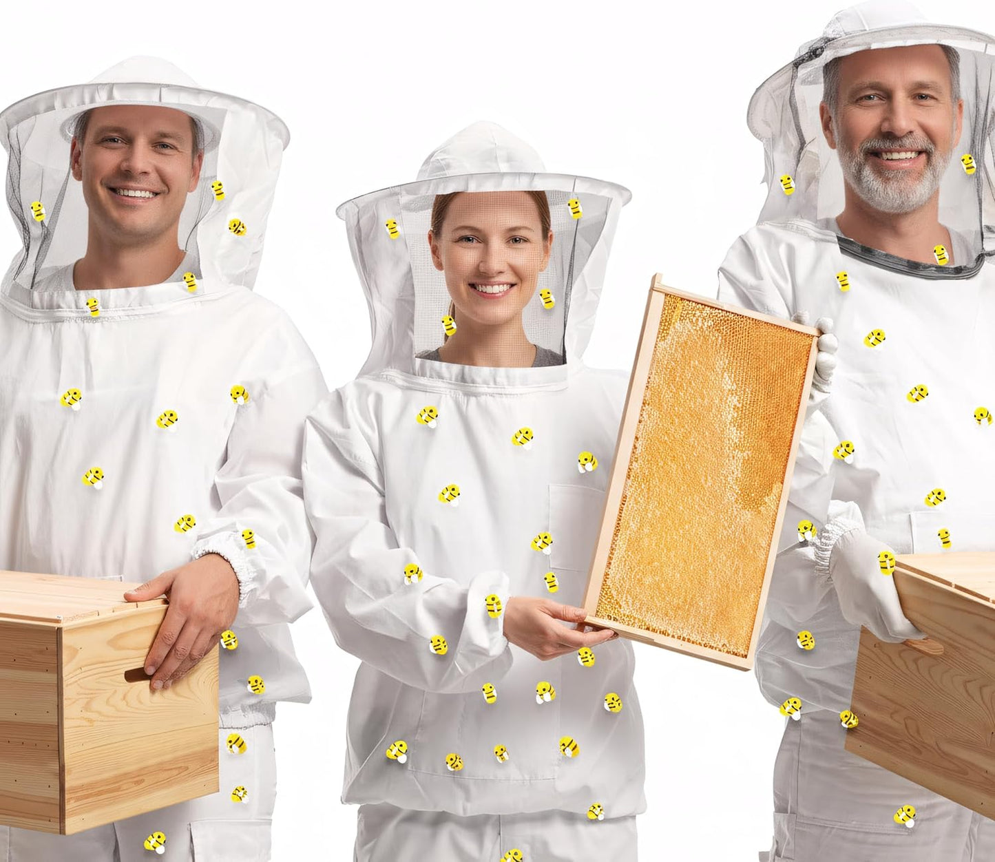 41 Pcs Halloween Beekeeper Costume Set Include 1 Beekeeper Set 20 Felt Bee 20 Round Tape for Cosplay(Large) V1258-DP02-C-2225