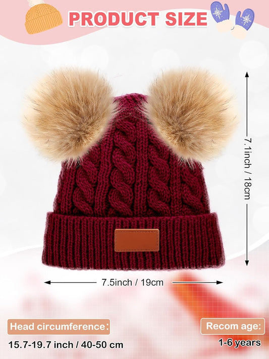 3 Set Toddler Hat Glove Set, Kids Hats Winter Warm Knitted Beanie Mittens Gloves for Baby Girls Boys V1258-DP02-C-2227