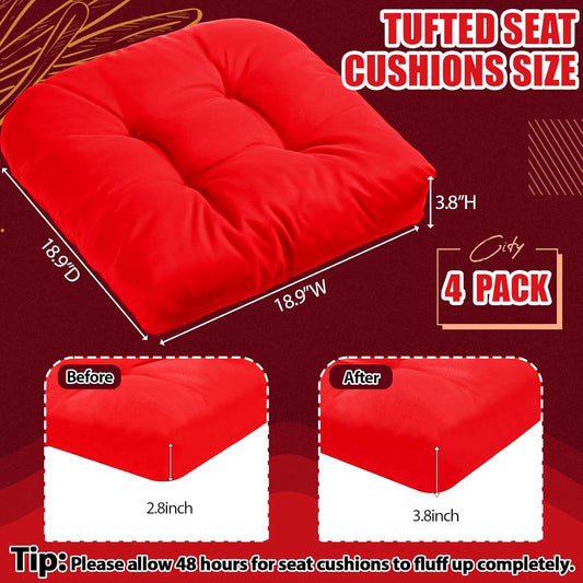 4 Pcs Outdoor Chair Cushions 18.9 x 18.9 Inch Waterproof Sun Protection Patio Furniture Overstuffed Seat V1258-DP02-C-2265