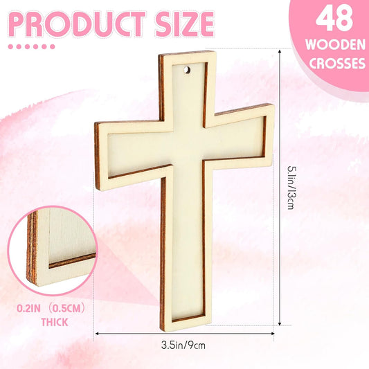 48 Pack Cross Wooden Hanging Ornaments Unfinished Wood Blank Cross Craft with Gold String for Easter Tree V1258-DP02-C-2275